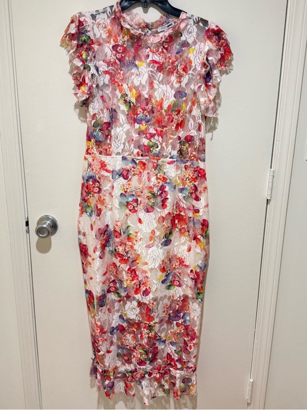 Fashion Nova Pink and Multicolor Floral Lace Top (sheer) Dress